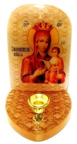 Икона с подсвечником из селенита "Божией Матери Самонаписавшаяся" 