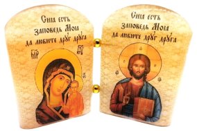 Икона из селенита венчальная пара "Б. М. Казанская и Господь Вседержитель" 