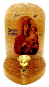 Икона с подсвечником из селенита "Божией Матери Скоропослушница" 