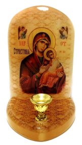 Икона с подсвечником из селенита "Божией Матери Страстная" 