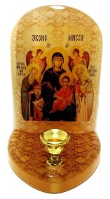 Икона с подсвечником из селенита "Божией Матери Экономисса" 
