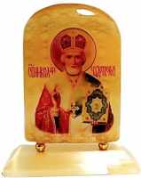 Икона арка из селенита на подставке "Николай Чудотворец"