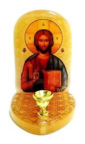 Икона с подсвечником из селенита "Иисус Господь Вседержитель" 