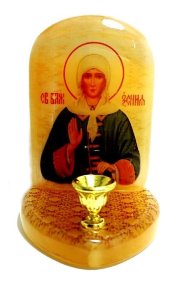 Икона с подсвечником из селенита "Ксения Петербургская" 