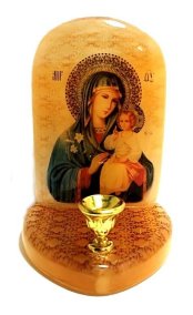 Икона с подсвечником из селенита "Неувядаемый цвет" 