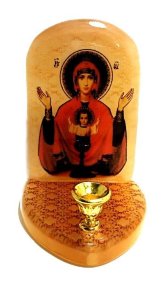 Икона с подсвечником из селенита "Неупиваемая чаша" 