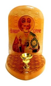 Икона с подсвечником из селенита "Николай Чудотворец" 