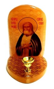 Икона с подсвечником из селенита "Прп. Серафим Саровский" 