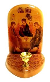 Икона с подсвечником из селенита "Святая троица" 