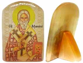 Именная икона из селенита "Святой Афанасий" 