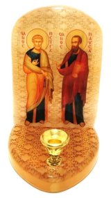Икона с подсвечником из селенита "Святые Апостолы Пётр и Павел" 