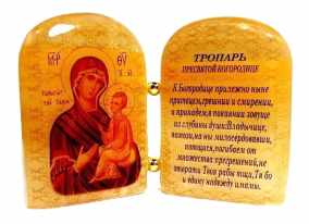 Икона из селенита с молитвой "Б. М. Тихвинская" 
