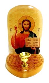 Икона с подсвечником из селенита "Спаситель Иисус Христос" 