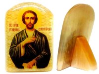 Икона из селенита с подставкой № 2 "Св. Симеон Верхотурский"