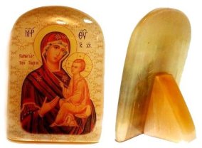 Именная икона из селенита "Б. М. Тихвинская" 