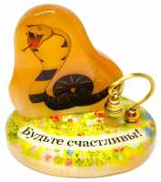 Символ года 2025 из селенита с колокольчиком "Будьте счастливы!"