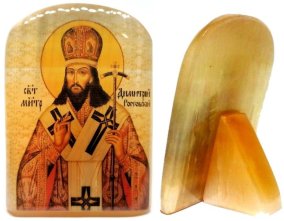 Именная икона из селенита "Святитель Дмитрий Ростовский" 