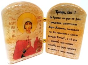 Икона из селенита с молитвой "Святая Мария Магдалина" 
