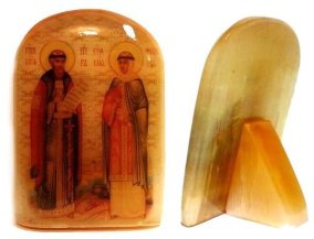 Именная икона из селенита "Пётр и Феврония" 