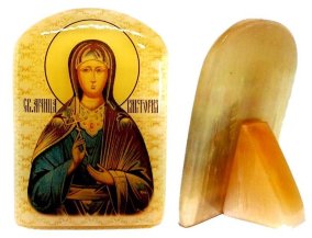 Икона из селенита с подставкой "Св. Виктория" 