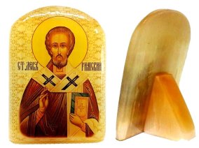 Икона из селенита с подставкой "Св. Лев Римский" 