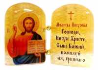 Икона из селенита с молитвой "Спаситель Иисус Христос"