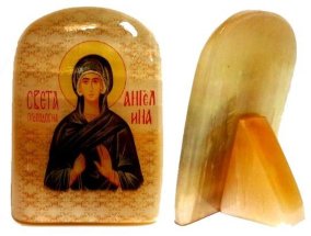 Именная икона из селенита "Святая Ангелина" 