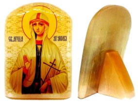 Икона из селенита с подставкой "Святая Агафия" 