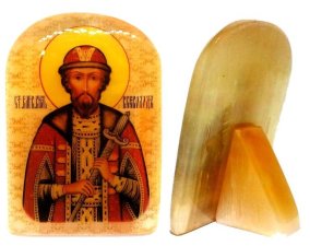 Икона из селенита с подставкой "Святой Всеволод" 