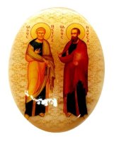 Икона овал на липучке из селенита "Святые апостолы Петр и Павел"