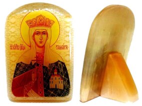 Икона из селенита с подставкой "Святая Тамара" 