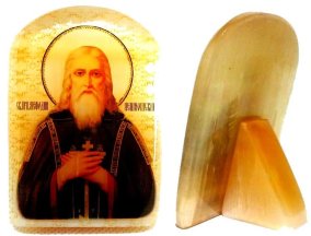 Икона из селенита с подставкой "Святой Мефодий Пешношский" 