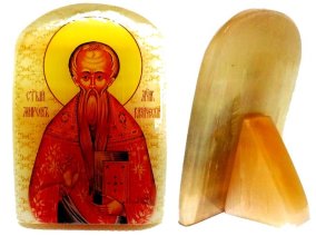 Икона из селенита с подставкой "Святой Мирон" 