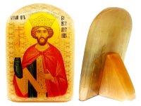 Икона из селенита с подставкой"Святой Царь Константин"