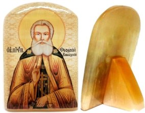 Икона из селенита с подставкой "Святой Феодосий Кавказский" 