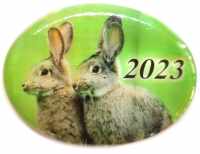 Панно магнит из селенита, с символом года 2023 "Кролики № 4"