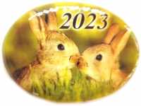 Панно магнит из селенита, с символом года 2023 "Кролики № 5"