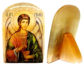Икона из селенита с подставкой "Архангел Рафаил" 