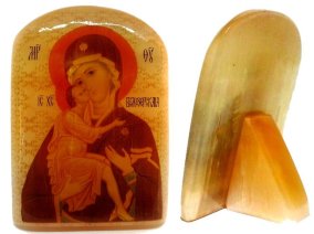 Икона из селенита "Богоматерь Умиление Белозерская" 