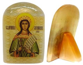Именная икона из селенита "Святая Серафима" 