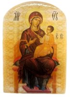 Икона из селенита с подставкой "Богородица на престоле"