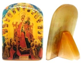 Икона из селенита с подставкой "Божией Матери Звезда Пресветлая" 