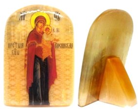 Икона из селенита с подставкой "Божией Матери Косинская" 