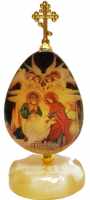 Икона из селенита яйцо на подставке с крестом "Рождество Христово"