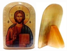 Икона из селенита с подставкой "Иисус Господь Вседержитель" 