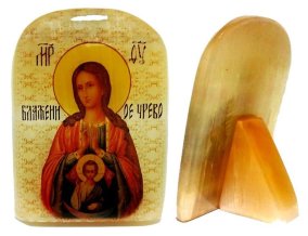 Икона из селенита "Божией Матери Блаженное чрево" 