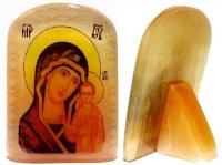 Икона из селенита с подставкой "Казанская Б. М."