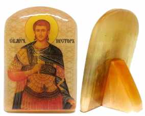 Именная икона из селенита "Святой Нестор Солунский" 
