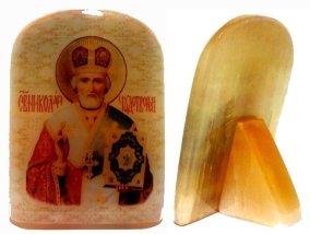 Икона из селенита с подставкой "Николай Чудотворец" 