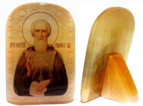 Икона из селенита с подставкой "Сергий Радонежский" 
